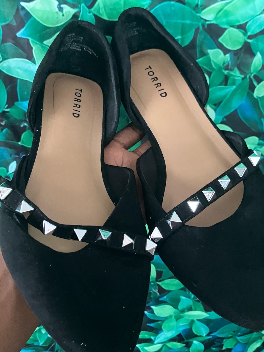 torrid Black Studded Pointed-Toe Flats with Silver Accents 11w